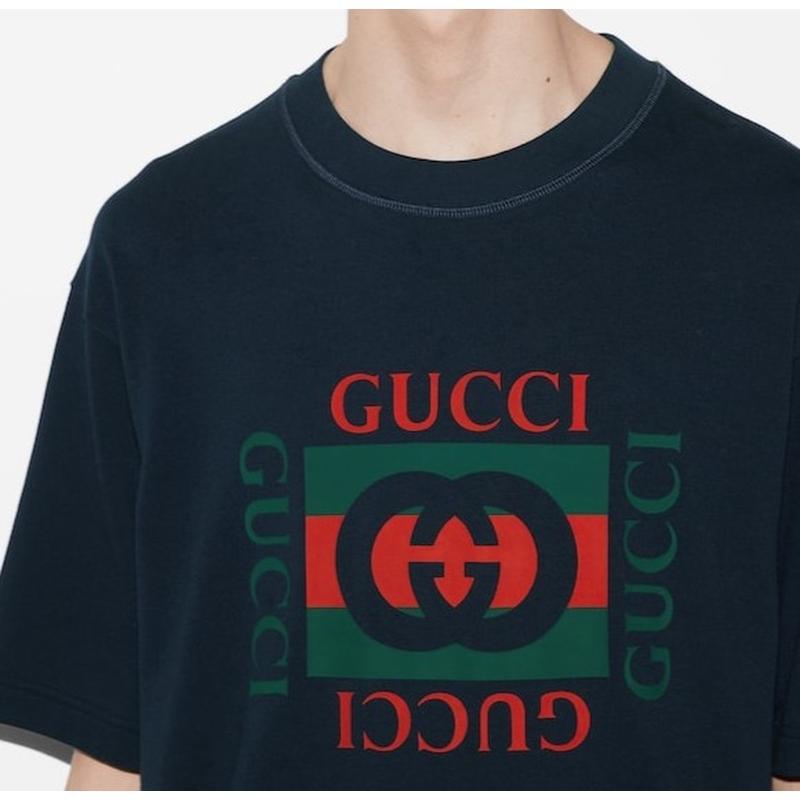 グッチ GUCCI メンズ GUCCI プリント コットンジャージー Tシャツ【ネイビー 】【送料無料】【正規品】の画像