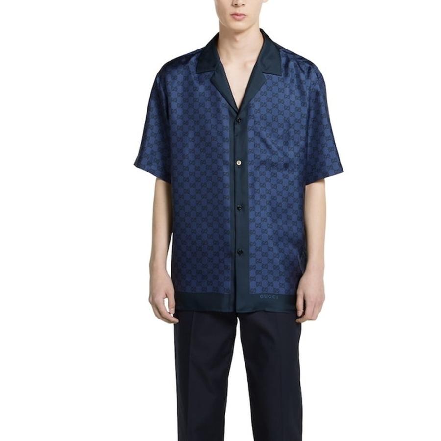 美品 GUCCI GGロゴ ボウリングシャツ ポロシャツ コットン メンズ GUCCI GGロゴポロシャツ L ボーリングシャツ プリント シルクツイル