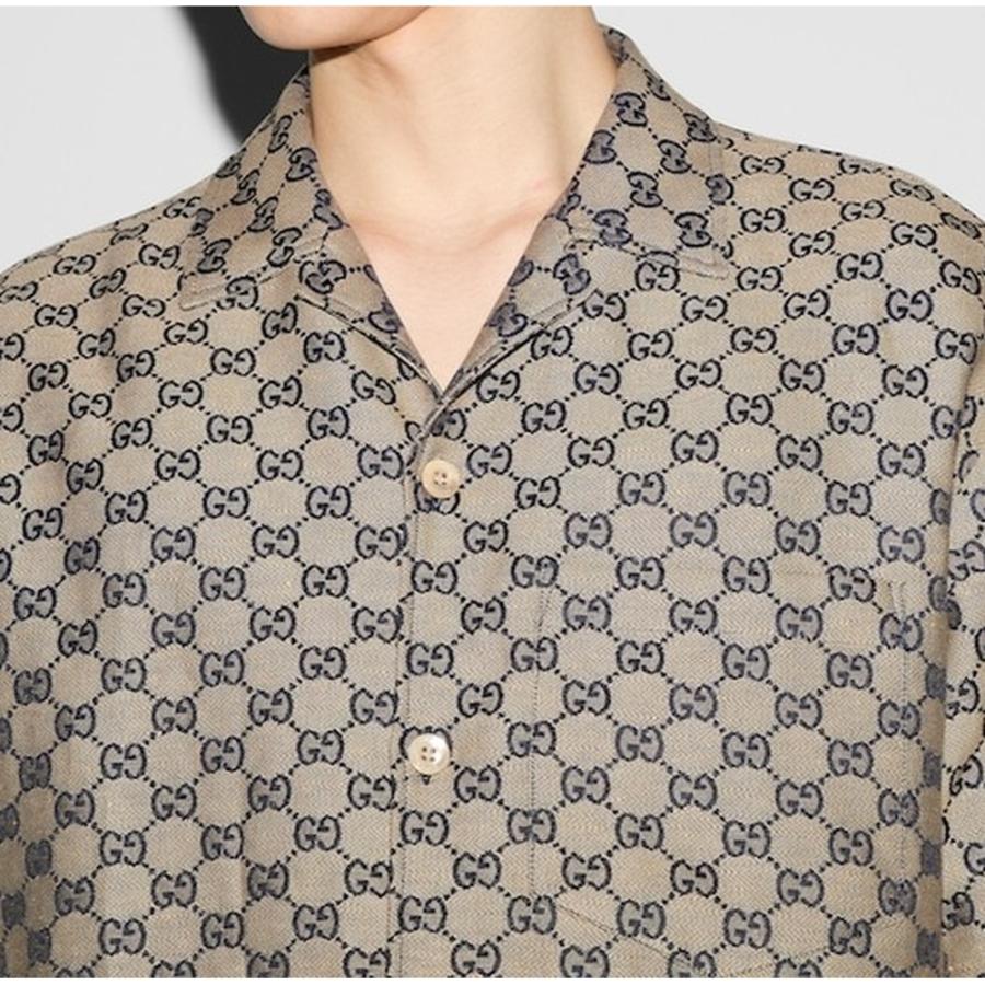 GUCCI（グッチ） メンズ GGリネンブレンドキャンバス シャツ【ベージュ