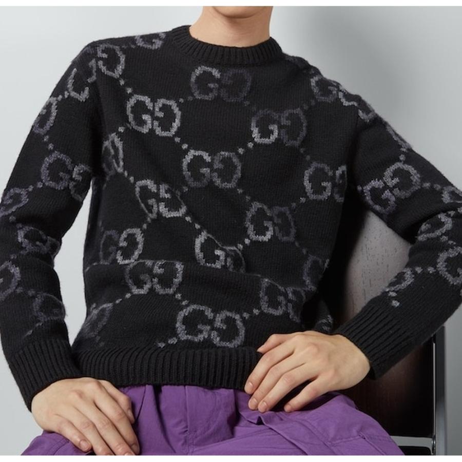 GUCCI（グッチ） メンズ GG インターシャ ウール セーター【ブラック