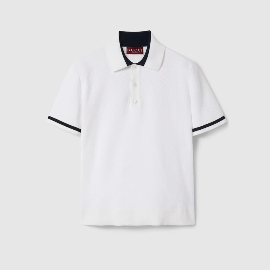 GUCCI（グッチ） メンズ インターシャ コットンニット ポロシャツ 