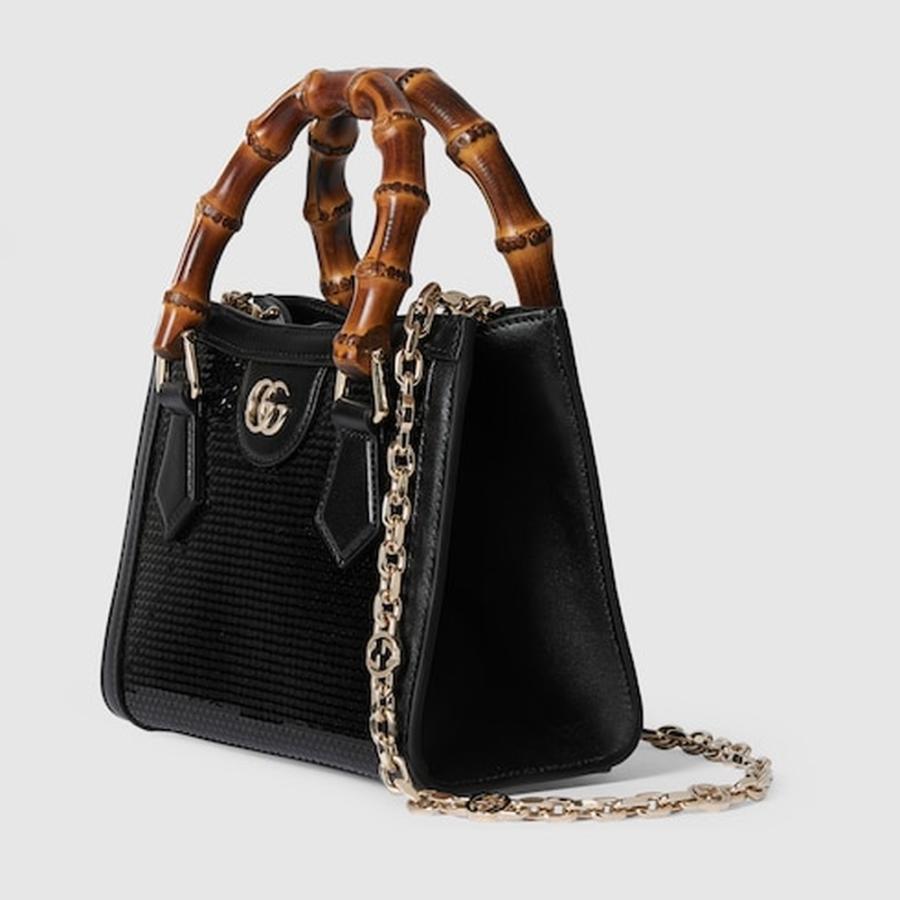 グッチ GUCCI レディース ダイアナ エンブロイダリー スモール トートバッグ【ブラック シルクサテン 】【送料無料】【正規品】の画像