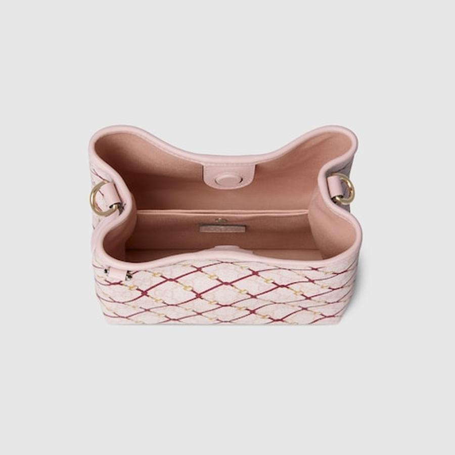 GUCCI GGエンブレム スモール バゲットバッグ ピンク レザー GUCCI（グッチ） レディース GGエンブレム スモール バケットバッグ