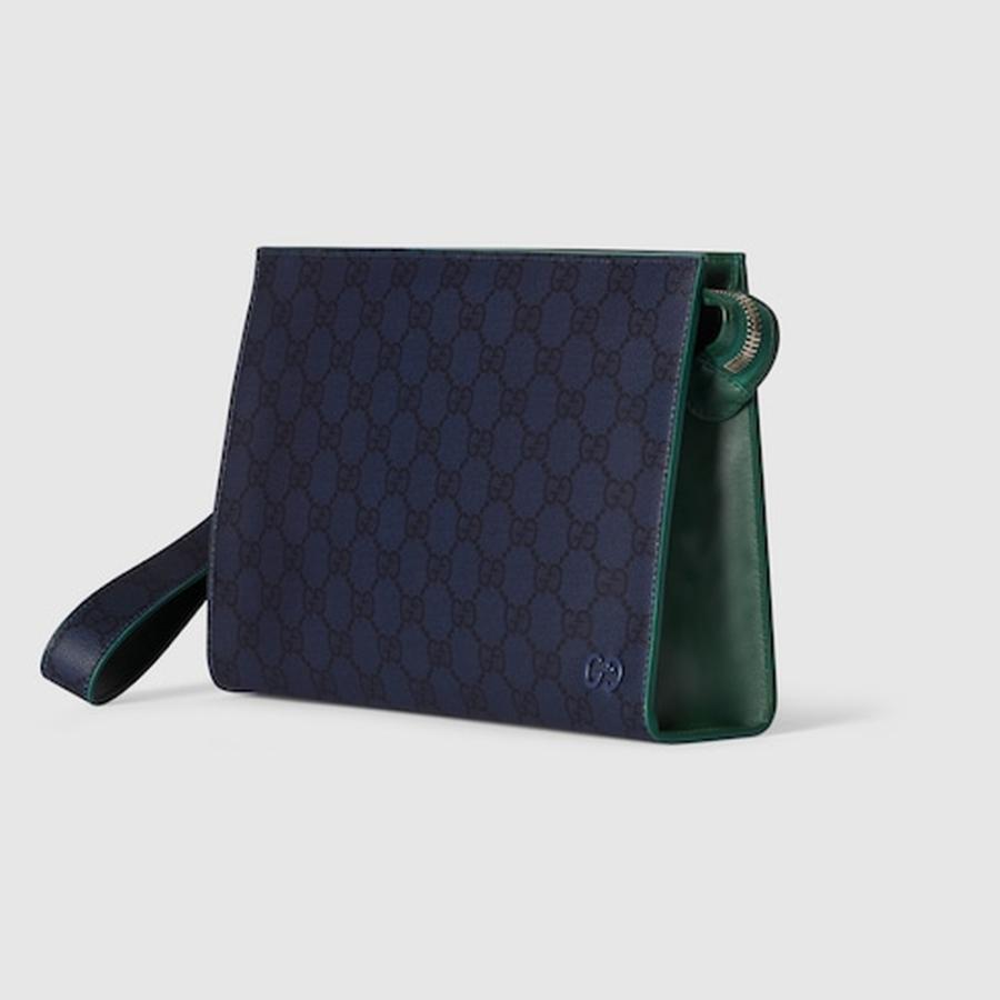 グッチ GUCCI メンズ スモール ポーチ グリーン トリム【ダークブルー GGスプリーム 】【送料無料】【正規品】の画像
