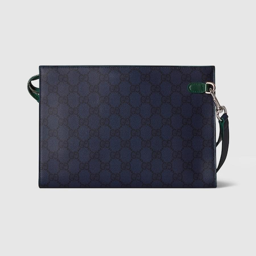 グッチ GUCCI メンズ スモール ポーチ グリーン トリム【ダークブルー GGスプリーム 】【送料無料】【正規品】の画像