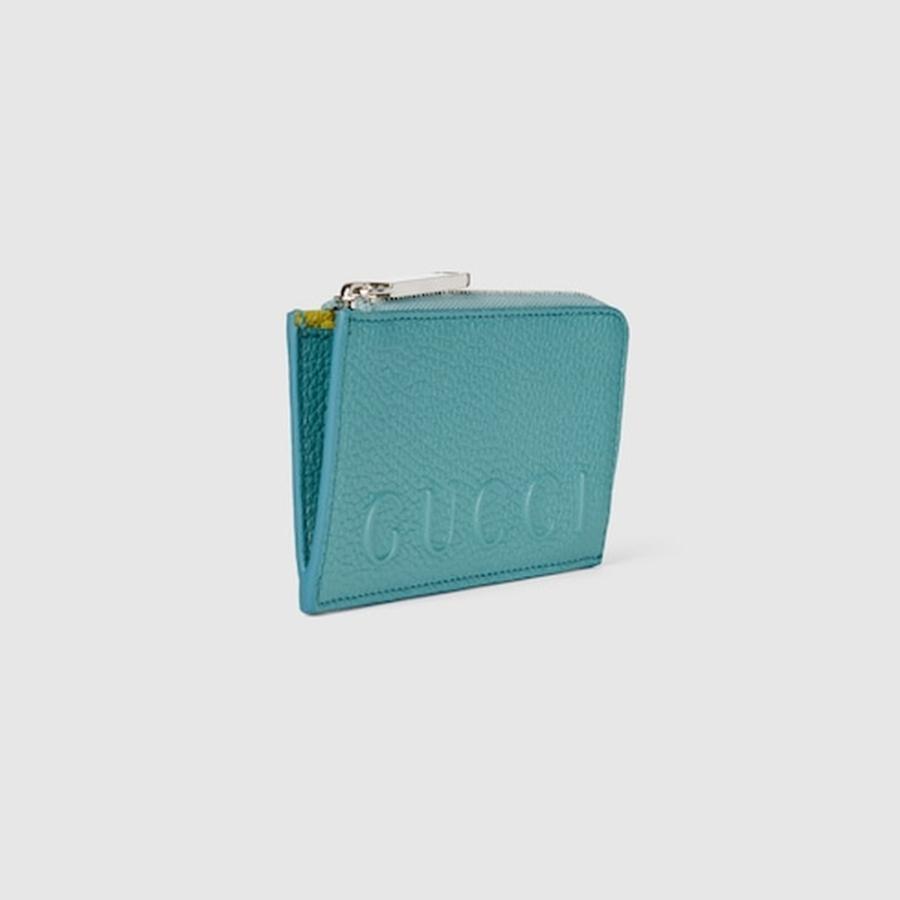 グッチ GUCCI メンズ ロゴ ジップカードケース イエロー インテリア【ターコイズブルー レザー 】【送料無料】【正規品】の画像