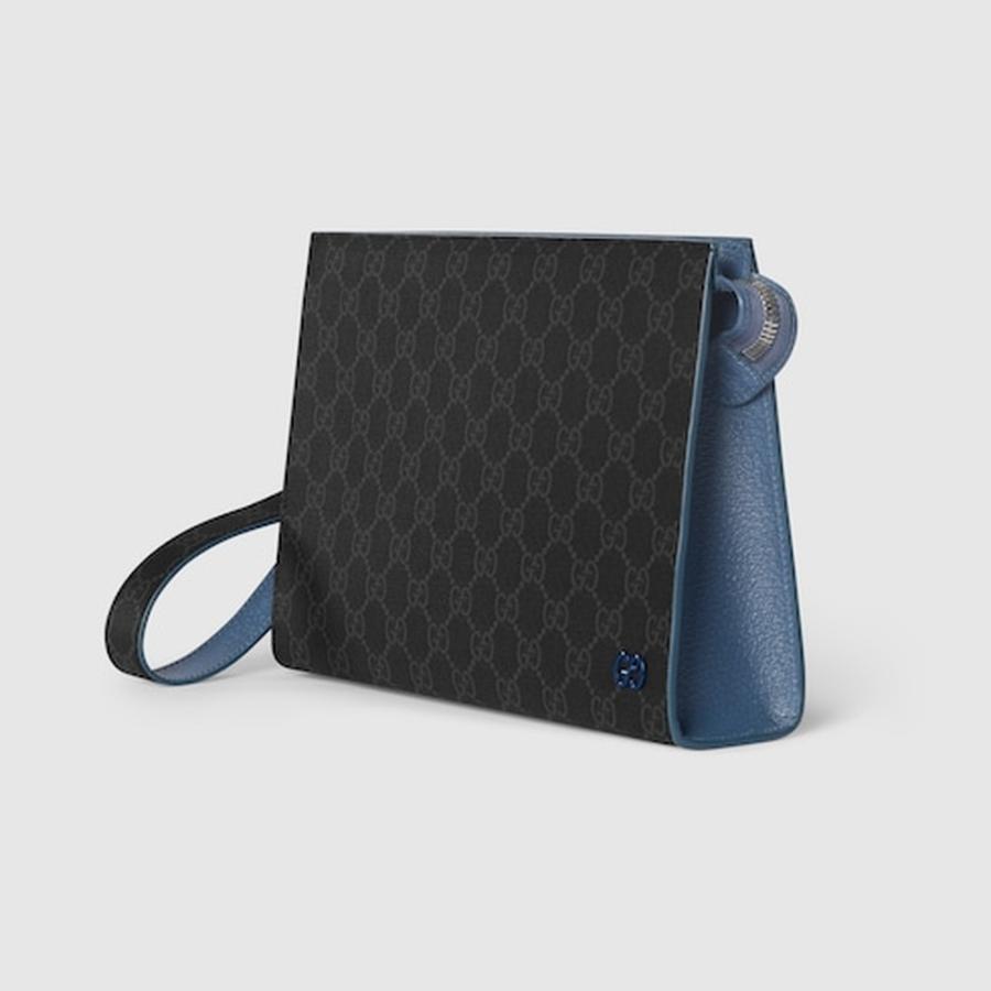 グッチ GUCCI メンズ スモール ポーチ ブルー トリム【ブラック スプリーム 】【送料無料】【正規品】の画像