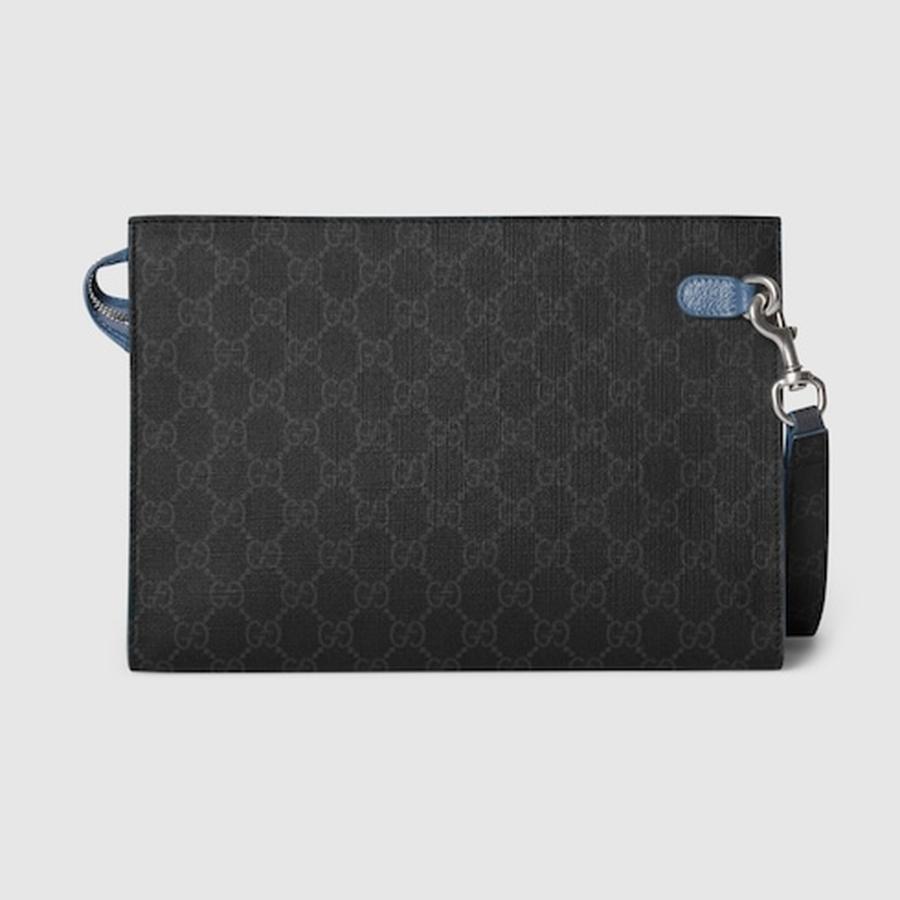 グッチ GUCCI メンズ スモール ポーチ ブルー トリム【ブラック スプリーム 】【送料無料】【正規品】の画像