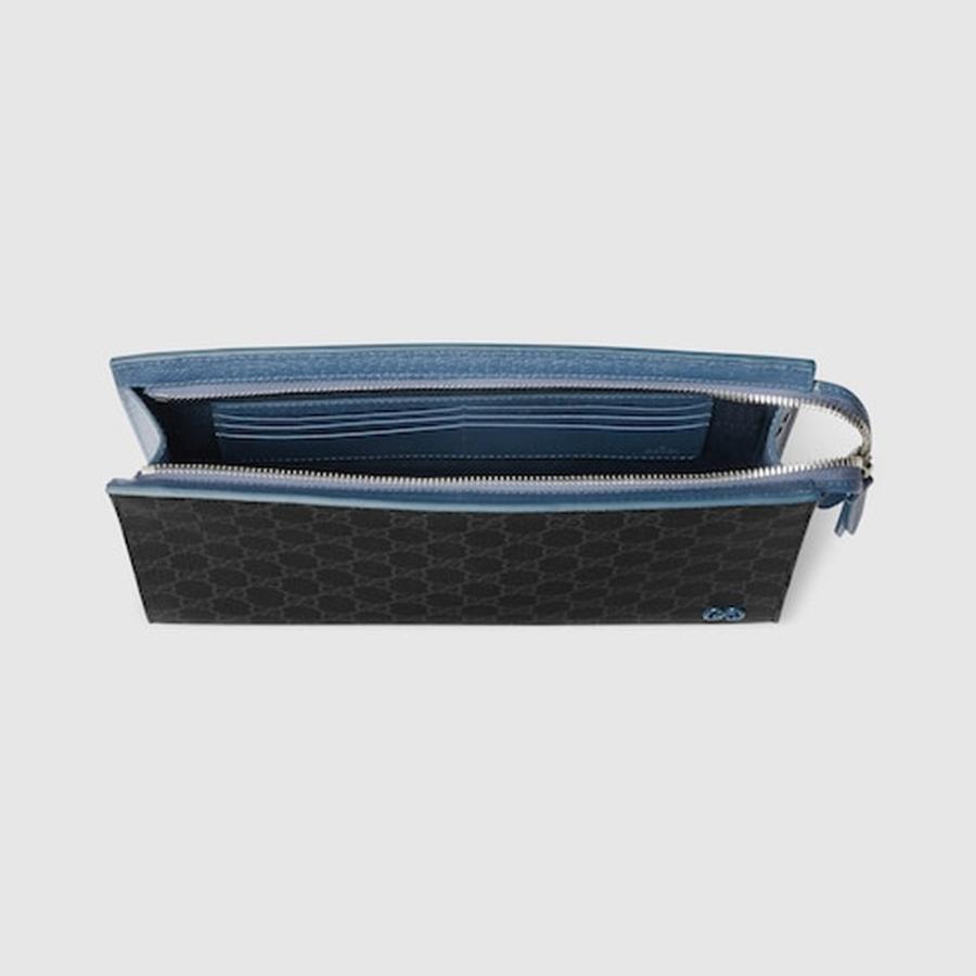 グッチ GUCCI メンズ スモール ポーチ ブルー トリム【ブラック スプリーム 】【送料無料】【正規品】の画像