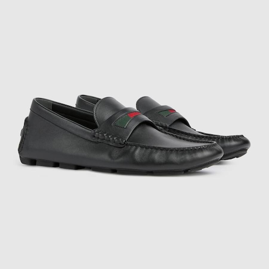グッチ GUCCI メンズ ウェブ ストライプ ディテール付き ドライビングシューズ【ブラック レザー 】【送料無料】【正規品】の画像