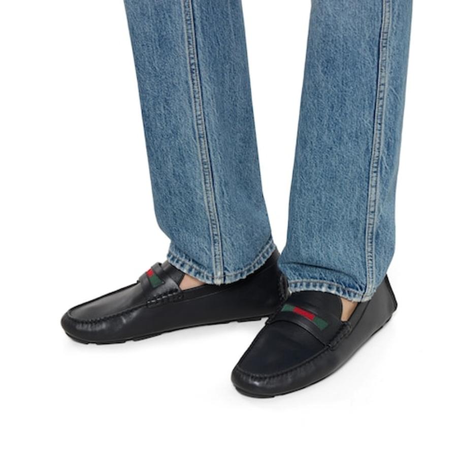 グッチ GUCCI メンズ ウェブ ストライプ ディテール付き ドライビングシューズ【ブラック レザー 】【送料無料】【正規品】の画像