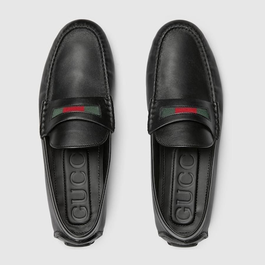 グッチ GUCCI メンズ ウェブ ストライプ ディテール付き ドライビングシューズ【ブラック レザー 】【送料無料】【正規品】の画像