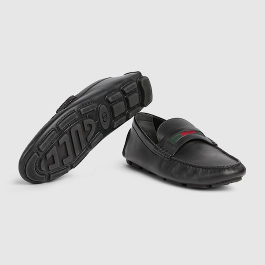 グッチ GUCCI メンズ ウェブ ストライプ ディテール付き ドライビングシューズ【ブラック レザー 】【送料無料】【正規品】の画像