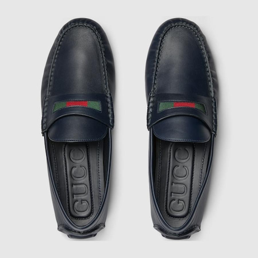 グッチ GUCCI メンズ ウェブ ストライプ ディテール付き ドライビングシューズ【ダークブルー レザー 】【送料無料】【正規品】の画像