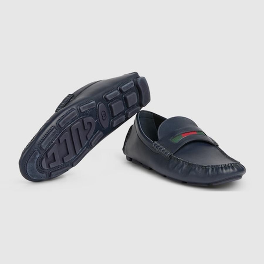 グッチ GUCCI メンズ ウェブ ストライプ ディテール付き ドライビングシューズ【ダークブルー レザー 】【送料無料】【正規品】の画像