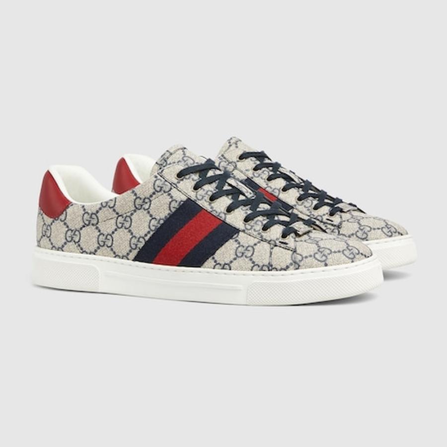 グッチ GUCCI メンズ エース ウェブ ストライプ スニーカー【ベージュ＆ブルー GGスプリーム キャンバス 】【送料無料】【正規品】の画像