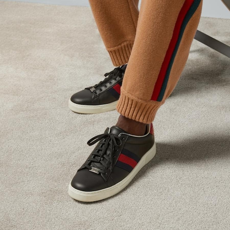 グッチ GUCCI メンズ エース ウェブ ストライプ スニーカー【ブラック レザー 】【送料無料】【正規品】の画像