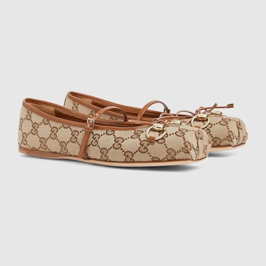 グッチ GUCCI レディース ホースビット フラットバレエシューズ【ベージュ＆ダークブラウン 】【送料無料】【正規品】の画像