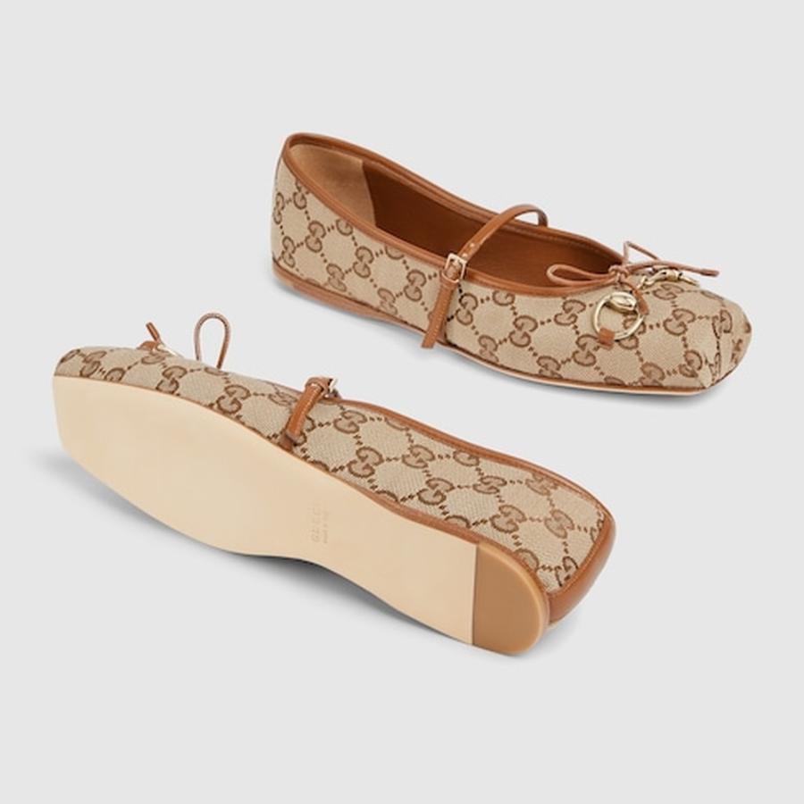 グッチ GUCCI レディース ホースビット フラットバレエシューズ【ベージュ＆ダークブラウン 】【送料無料】【正規品】の画像
