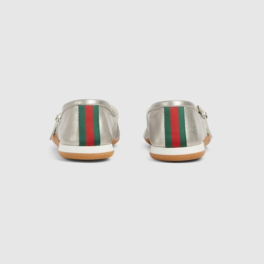 グッチ GUCCI レディース シフト バレエシューズ【メタリックシルバー レザー 】【送料無料】【正規品】の画像