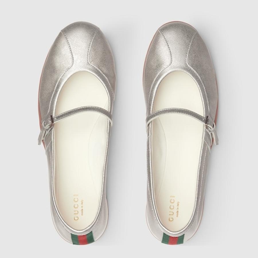 グッチ GUCCI レディース シフト バレエシューズ【メタリックシルバー レザー 】【送料無料】【正規品】の画像