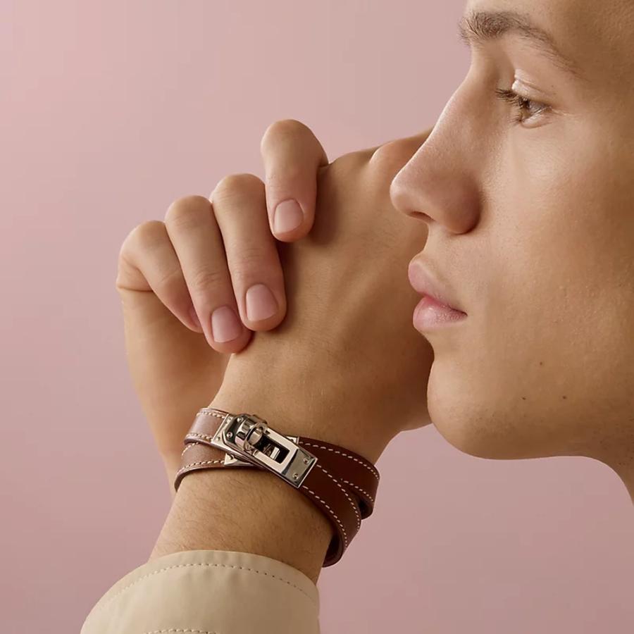 エルメス HERMES メンズ レザーブレスレット (ケリー) ドゥブルトゥール【ベージュ/ナチュラル 】【送料無料】【正規品】の画像