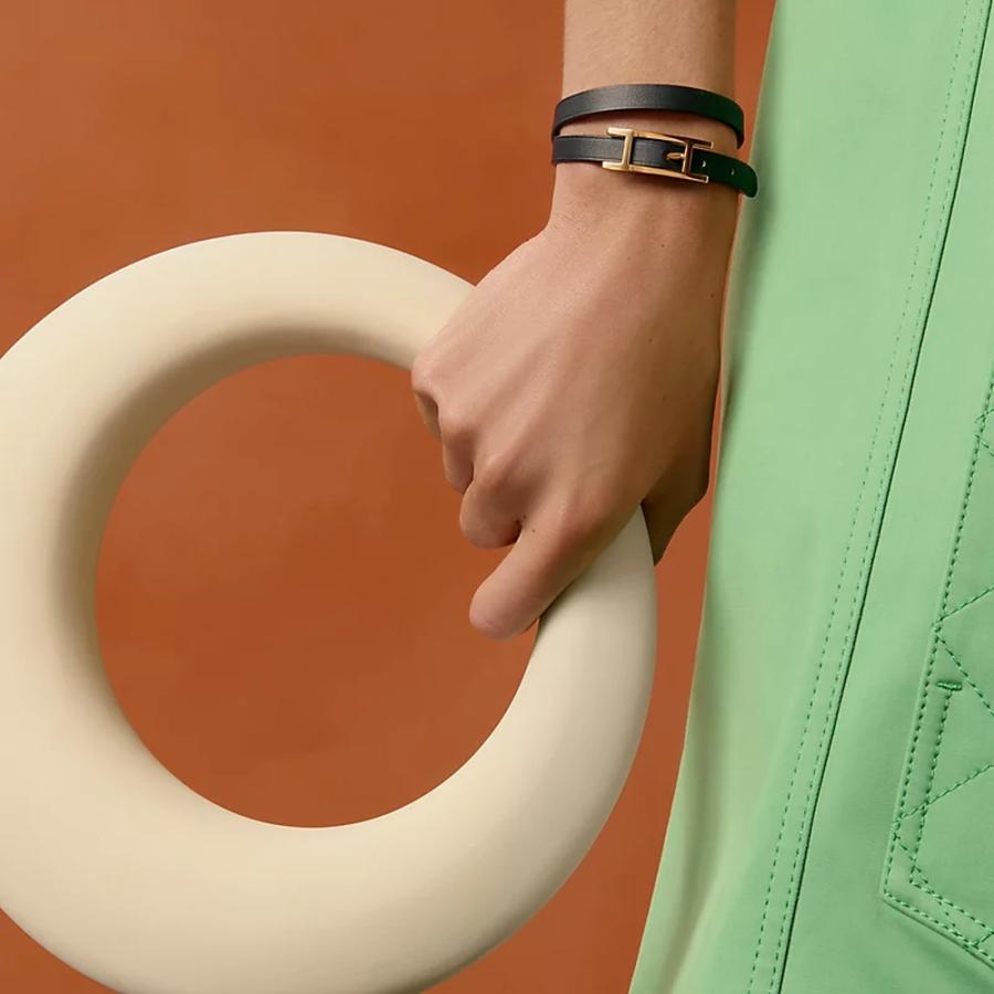 エルメス HERMES メンズ レザーブレスレット (ビーアピ) ドゥブルトゥール【ブラック 】【送料無料】【正規品】の画像