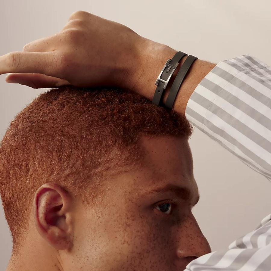 エルメス HERMES メンズ レザーブレスレット (ビーアピ) ドゥブルトゥール【グレー 】【送料無料】【正規品】の画像