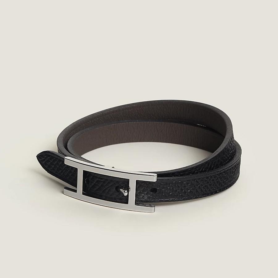 エルメス HERMES メンズ レザーブレスレット (ビーアピ) ドゥブルトゥール【グレー 】【送料無料】【正規品】の画像