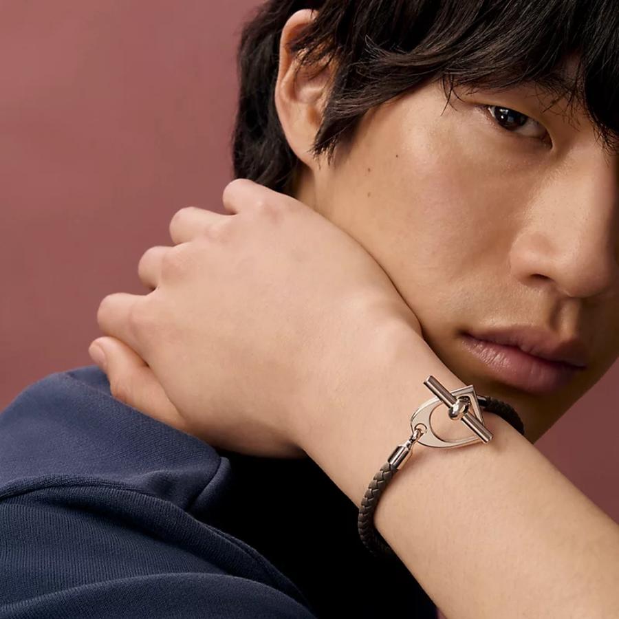 エルメス HERMES メンズ レザーブレスレット (エトリエ H)【グレー 】【送料無料】【正規品】の画像