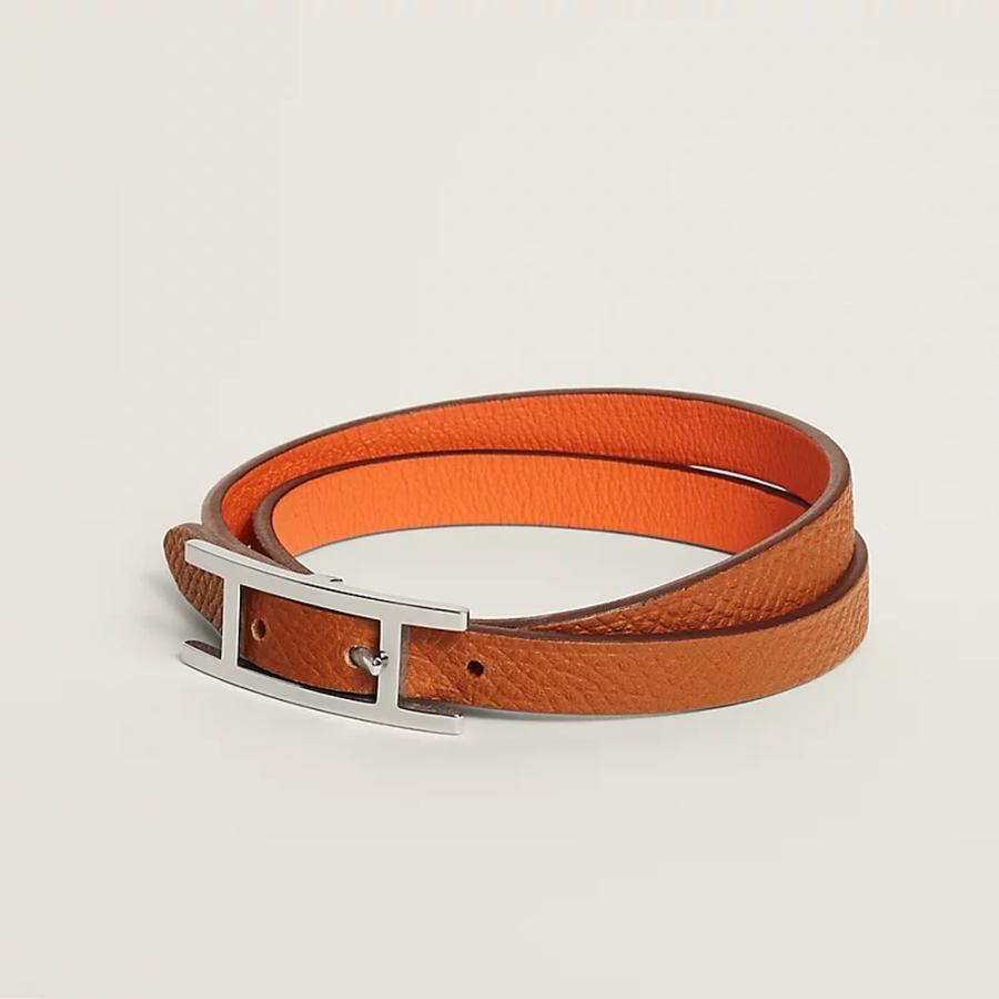 エルメス HERMES メンズ レザーブレスレット (ビーアピ) ドゥブルトゥール【オレンジ 】【送料無料】【正規品】の画像