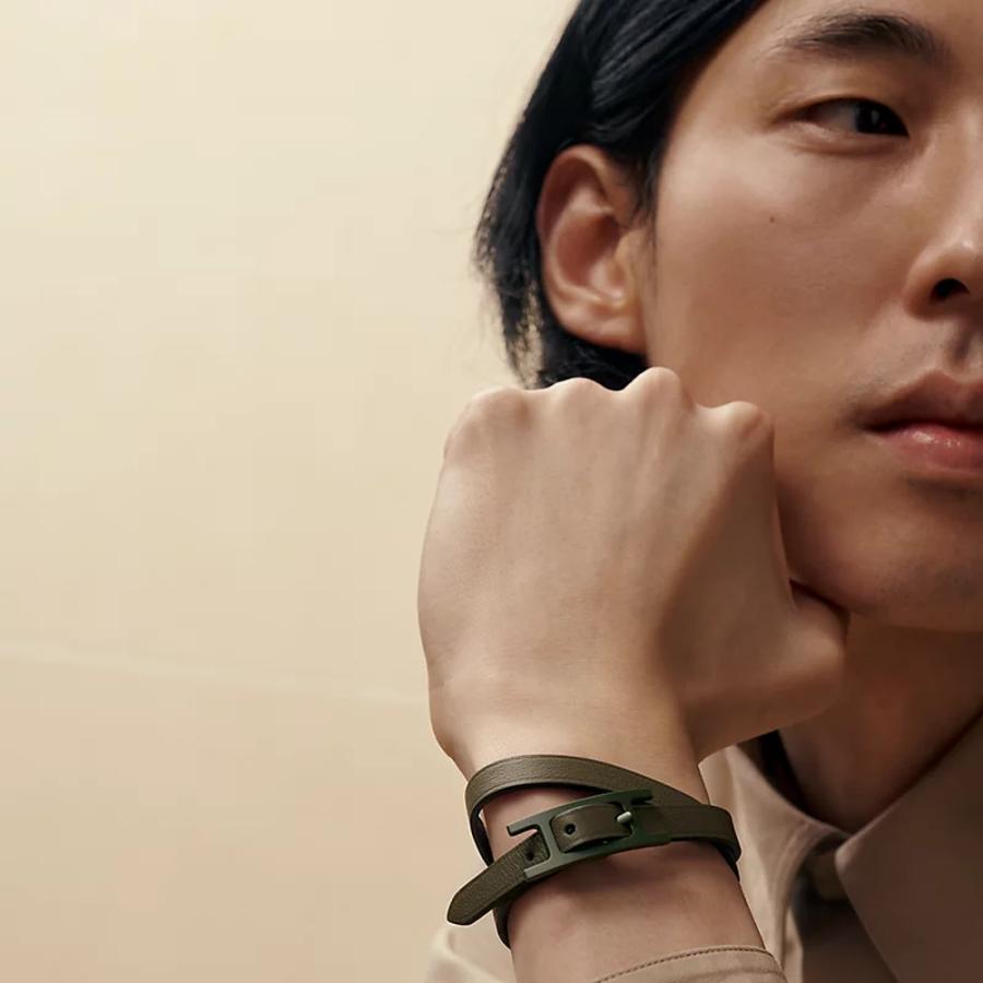 エルメス HERMES メンズ レザーブレスレット (ビーアピ) ドゥブルトゥール ソー・カーキ【グリーン 】【送料無料】【正規品】の画像