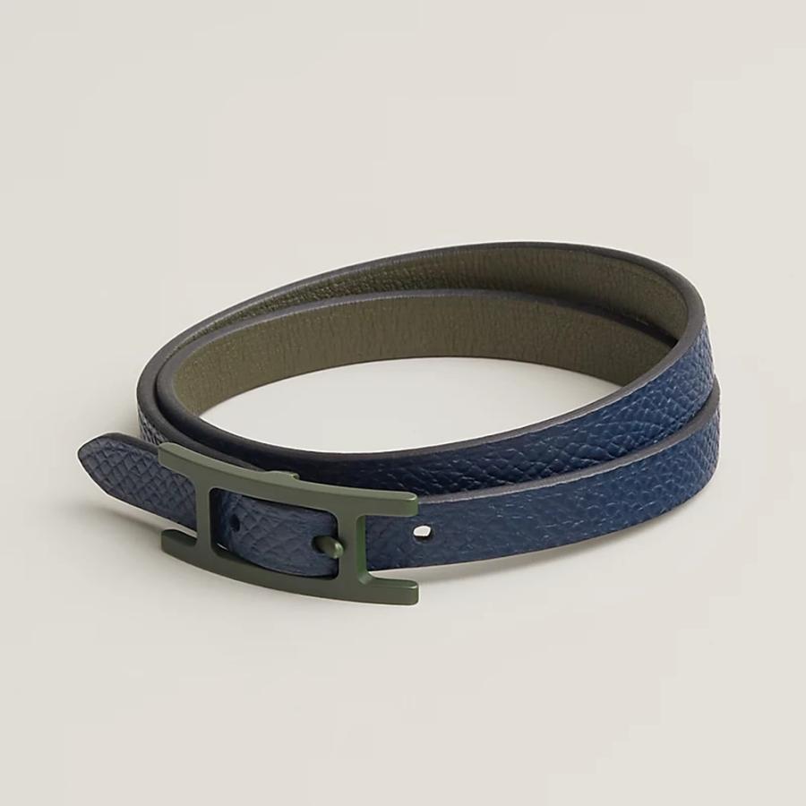 エルメス HERMES メンズ レザーブレスレット (ビーアピ) ドゥブルトゥール ソー・カーキ【グリーン 】【送料無料】【正規品】の画像