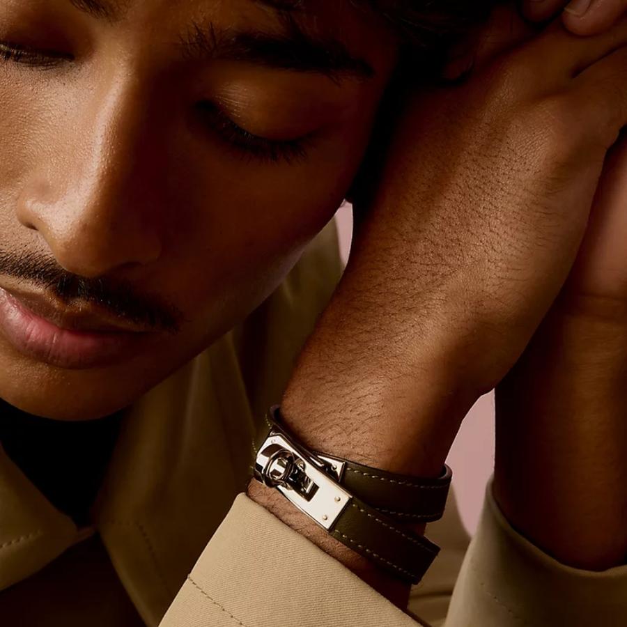 エルメス HERMES メンズ レザーブレスレット (ケリー) ドゥブルトゥール【グリーン 】【送料無料】【正規品】の画像