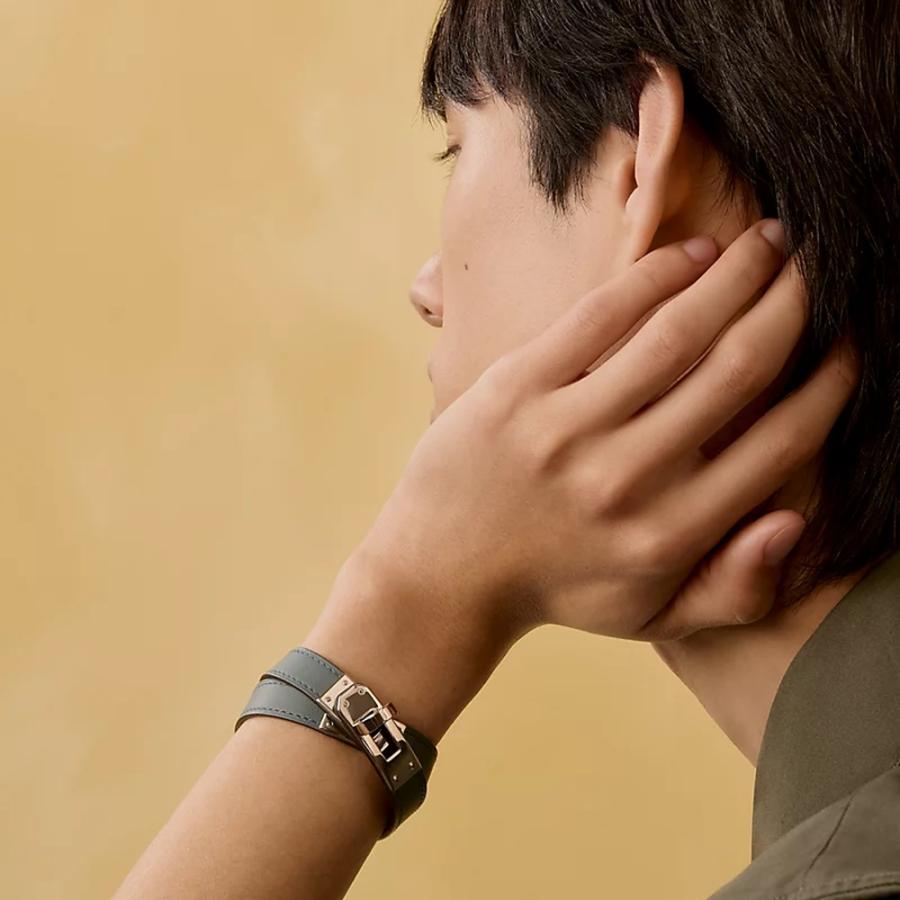 エルメス HERMES メンズ レザーブレスレット (ケリー) ドゥブルトゥール【ブルー 】【送料無料】【正規品】の画像
