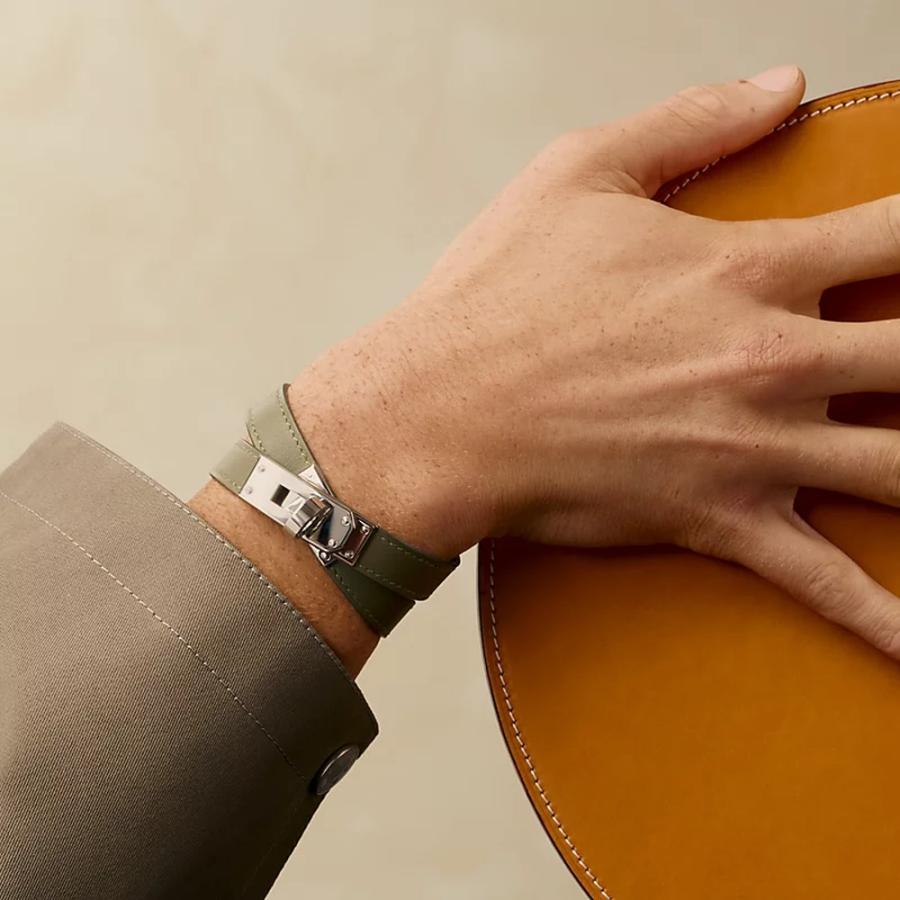 エルメス HERMES メンズ レザーブレスレット (ケリー) ドゥブルトゥール【グリーン 】【送料無料】【正規品】の画像