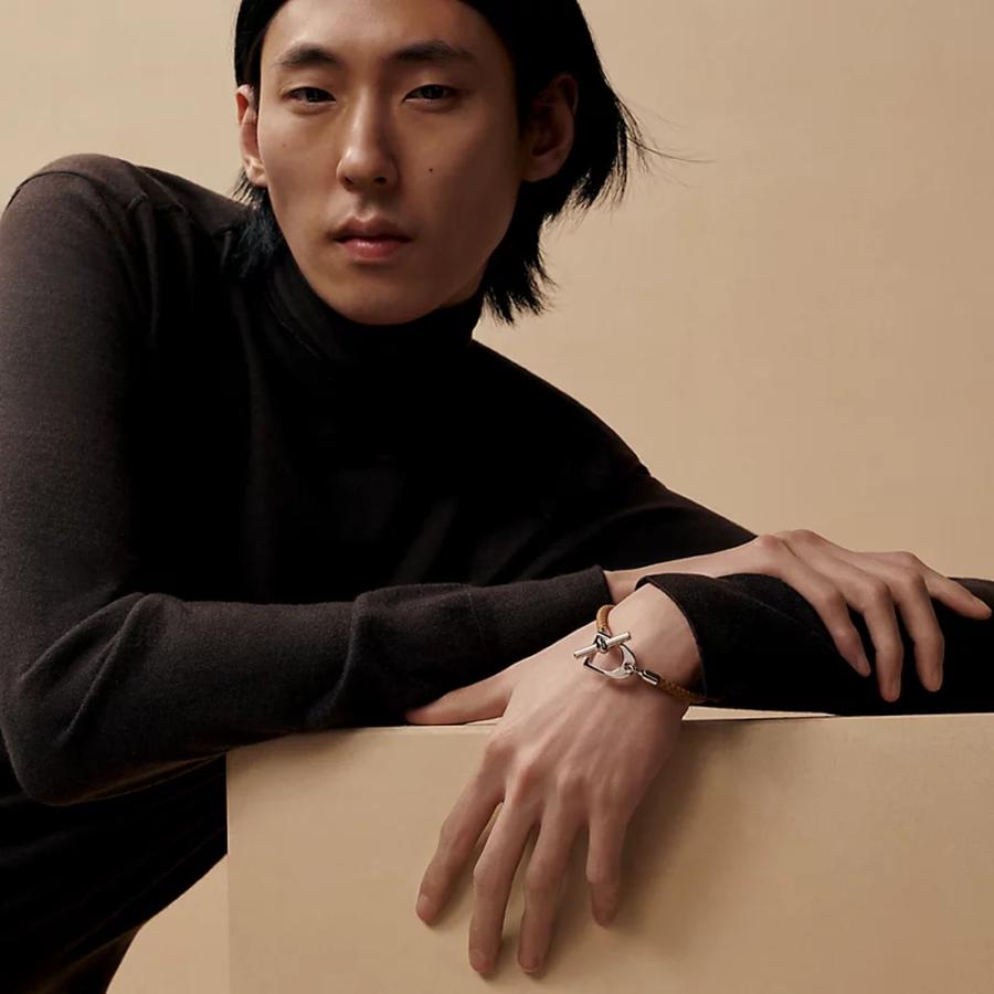 エルメス HERMES メンズ レザーブレスレット (エトリエ H)【ブルー 】【送料無料】【正規品】の画像