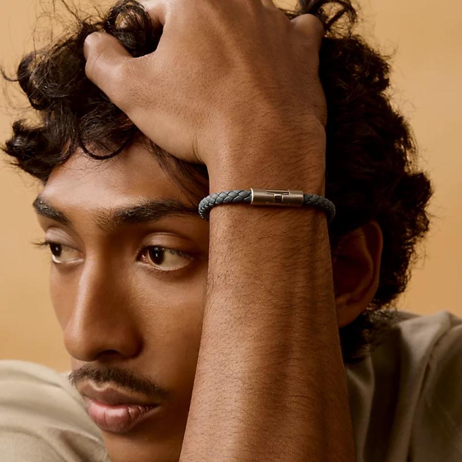 エルメス HERMES メンズ レザーブレスレット (パズルH)【ブルー 】【送料無料】【正規品】の画像