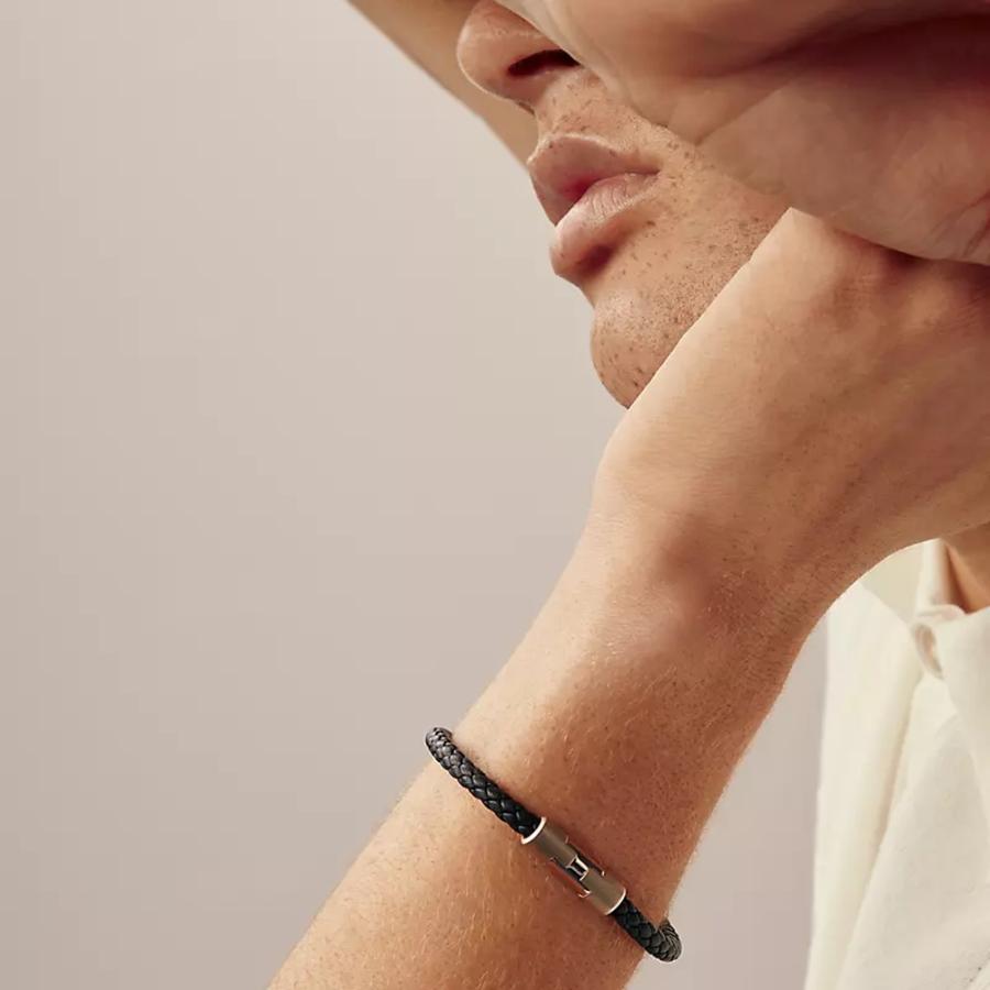 エルメス HERMES メンズ レザーブレスレット (パズルH)【ブルー 】【送料無料】【正規品】の画像