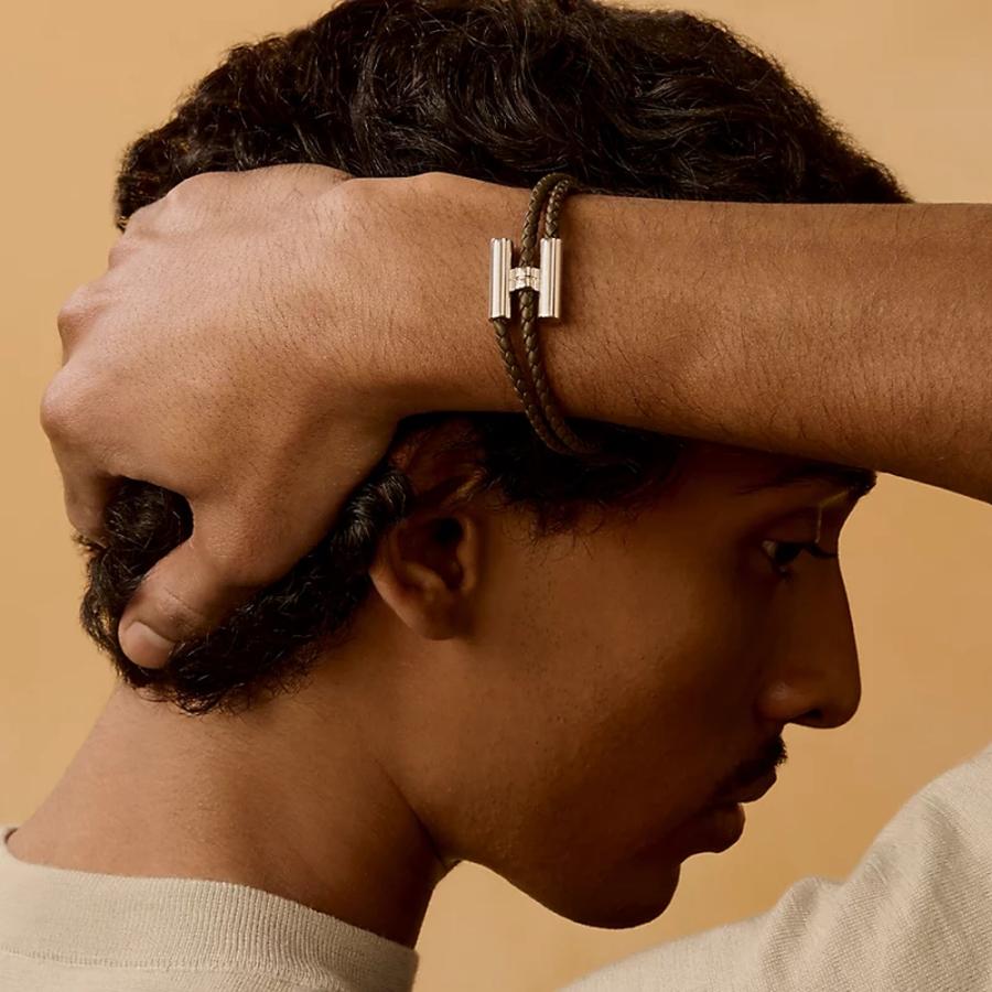 エルメス HERMES メンズ レザーブレスレット (トゥルニ) トレッセ【グリーン 】【送料無料】【正規品】の画像