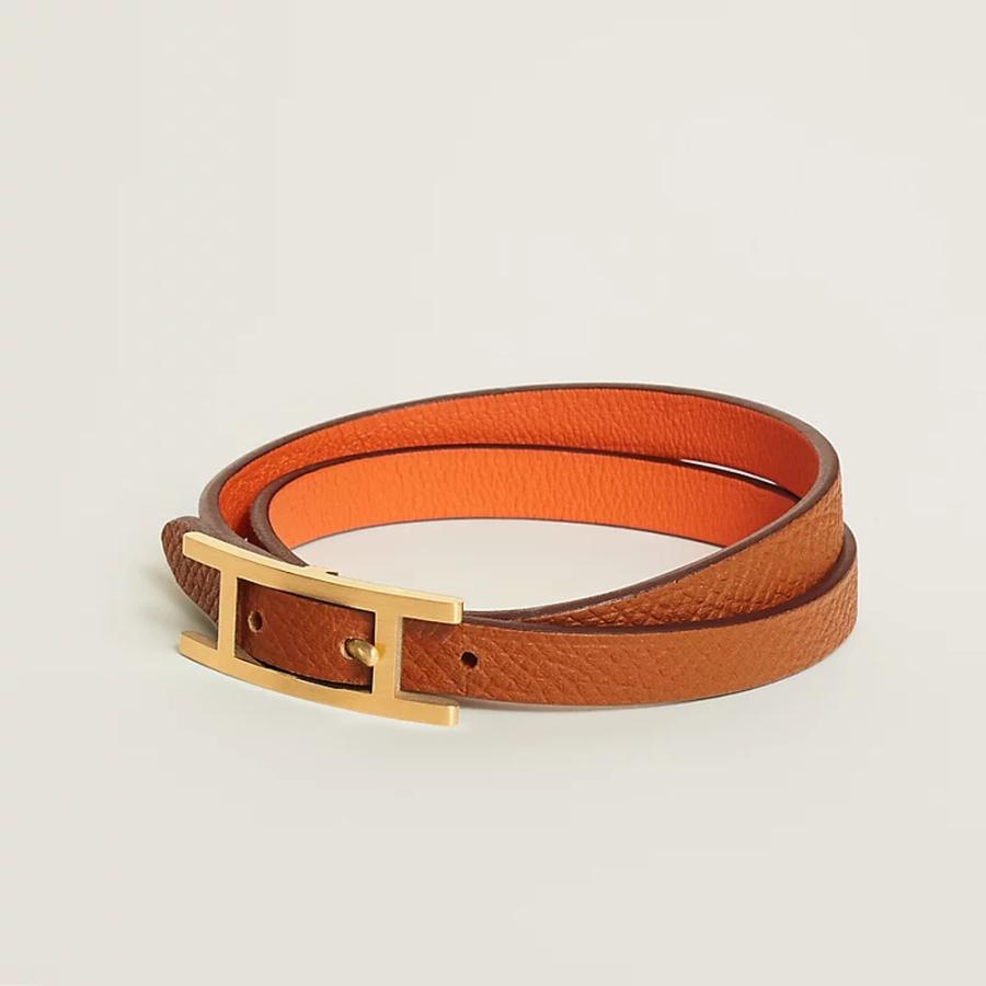 エルメス HERMES メンズ レザーブレスレット (ビーアピ) ドゥブルトゥール【オレンジ 】【送料無料】【正規品】の画像