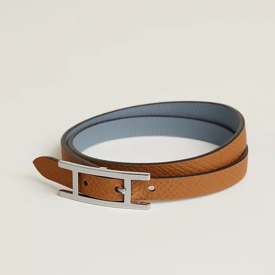 エルメス HERMES メンズ レザーブレスレット (ビーアピ) ドゥブルトゥール【ブルー 】【送料無料】【正規品】の画像