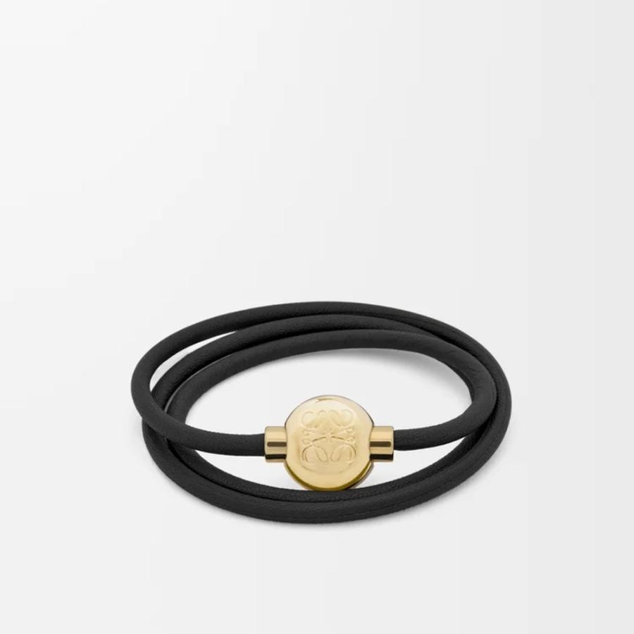 LOEWE ブラックレザーブレスレット LOEWE（ロエベ） LOEWE 2025秋冬メンズ ぺブル ブレスレット【ブラック