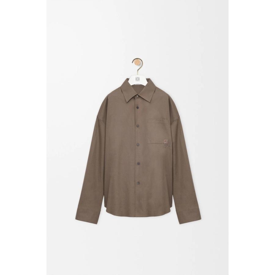 LOEWE コットン カシミアコーデュロイ長袖シャツ　　Khaki 46 25新作 ロエベ コットン オーバーシャツ メンズ カーキ 長袖 (LOEWE