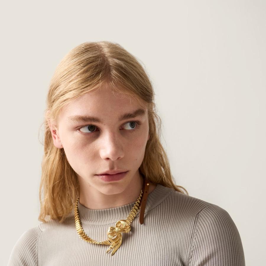 miu miu（ミュウミュウ） メタルxレザー ネックレス5IC246_2IEV_F0056