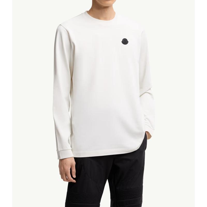 2025/26秋冬 MONCLER モンクレール メンズT-SHIRT A MANICHE LUNGHE IN COTONE CON LOGO GRAFICOTシャツ【bianco 】【送料無料】【正規品】の画像