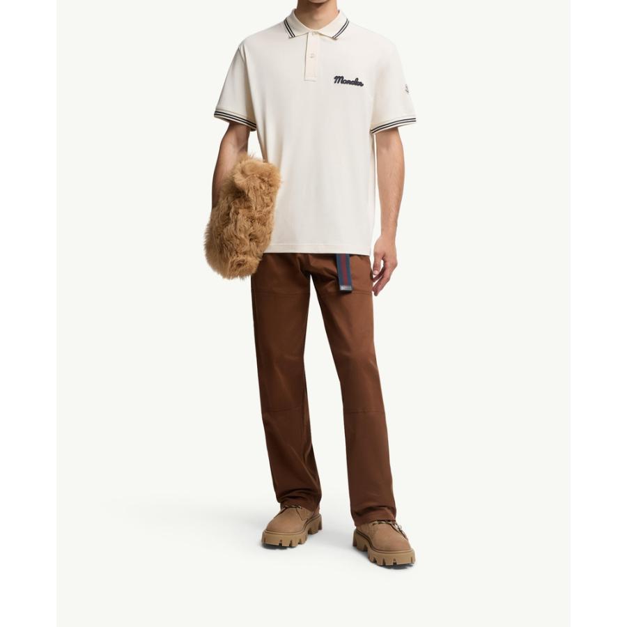 2025/26秋冬 MONCLER モンクレール メンズCOTTON PIQUET POLO SHIRT WITH EMBROIDERED LOGOポロシャツ【Bianco Avorio 】【送料無料】【正規品】の画像