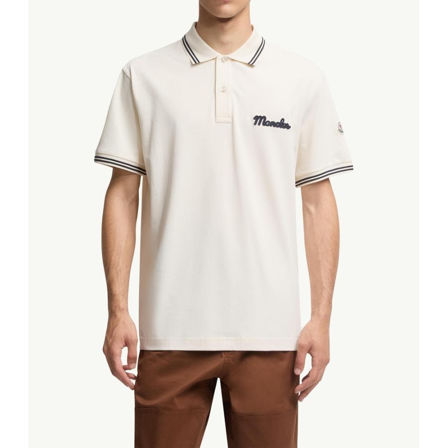 2025/26秋冬 MONCLER モンクレール メンズCOTTON PIQUET POLO SHIRT WITH EMBROIDERED LOGOポロシャツ【Bianco Avorio 】【送料無料】【正規品】の画像