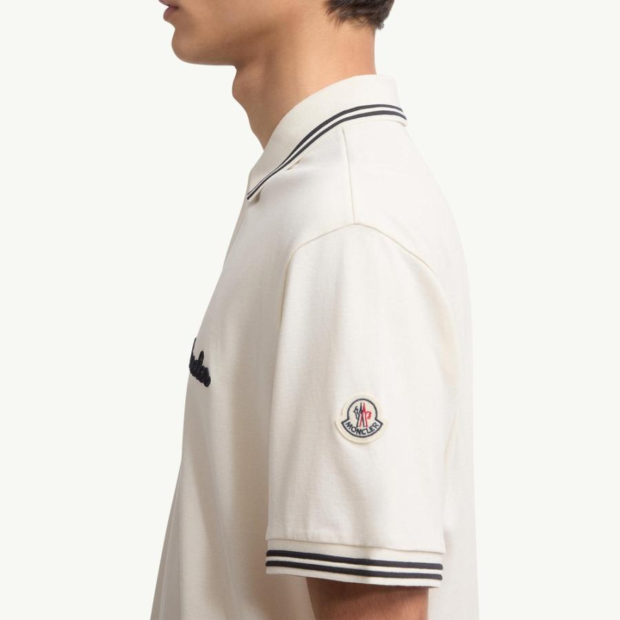 2025/26秋冬 MONCLER モンクレール メンズCOTTON PIQUET POLO SHIRT WITH EMBROIDERED LOGOポロシャツ【Bianco Avorio 】【送料無料】【正規品】の画像