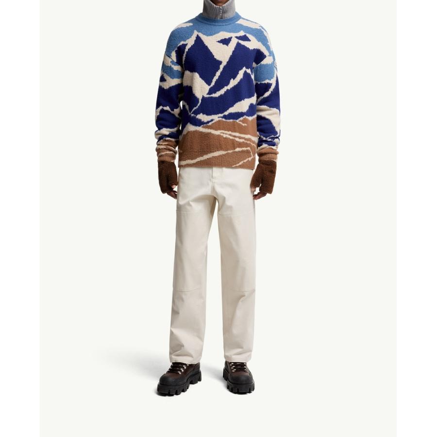 2025/26秋冬 MONCLER モンクレール メンズJACQUARD WOOL SWEATER WITH ALPINE MOTIFセーター【Celeste/Beige 】【送料無料】【正規品】の画像